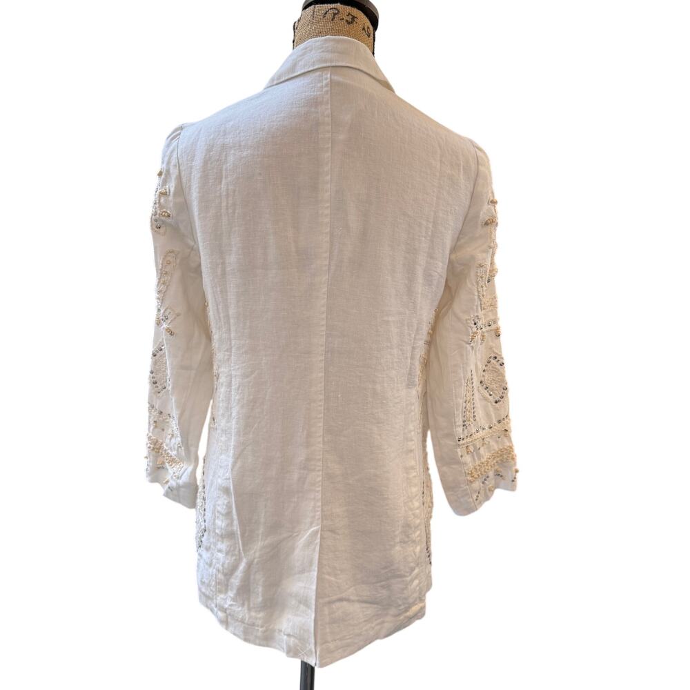 Chico's NWT White Linen Blazer Jacket Embroidered Boho 3/4 Sleeve Size 00 XS - Picture 3 of 5